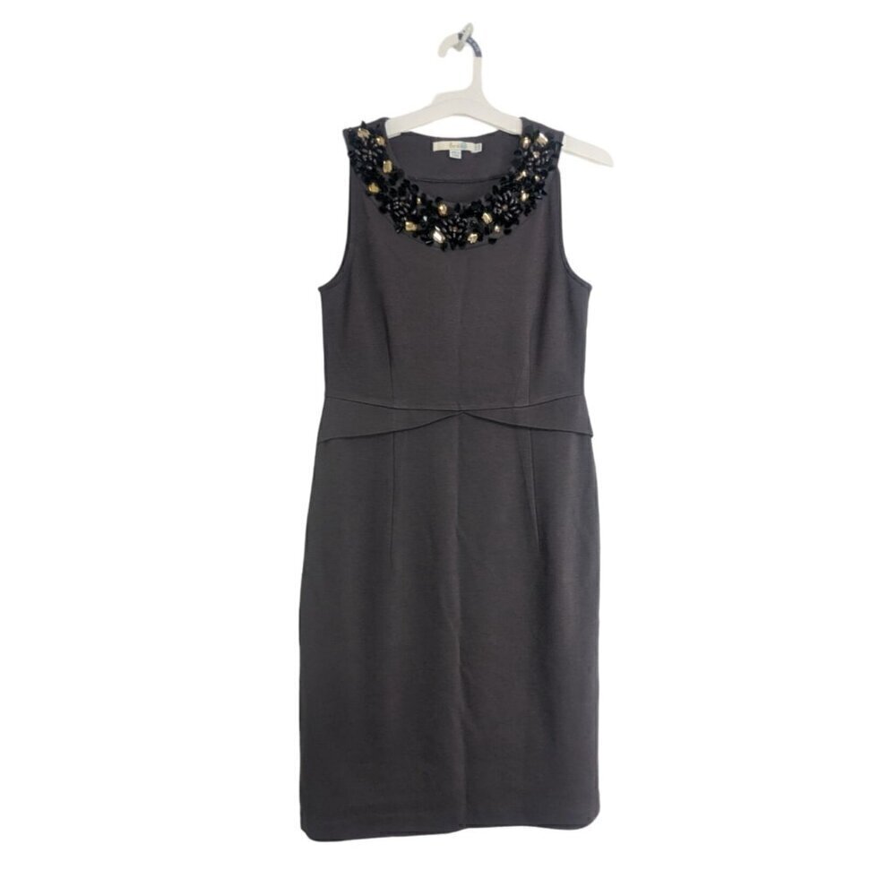 Boden Jeweled Neck Shift Sleeveless Dress Purple Women's Size 6R Work Wear